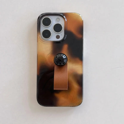 Stylish Brown Amber Glossy Iceberg Pattern Ring Buckle With Holder Phone Case