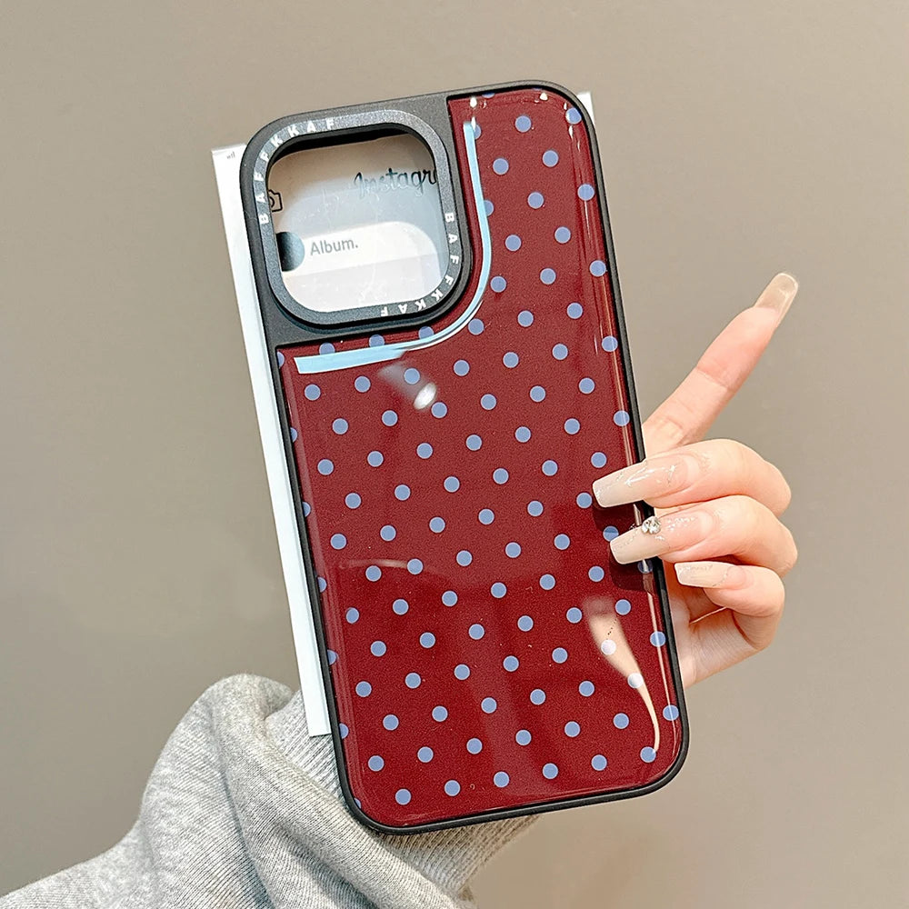 Luxury Ins Wine Red Polka Dots Black Edge Phone Case