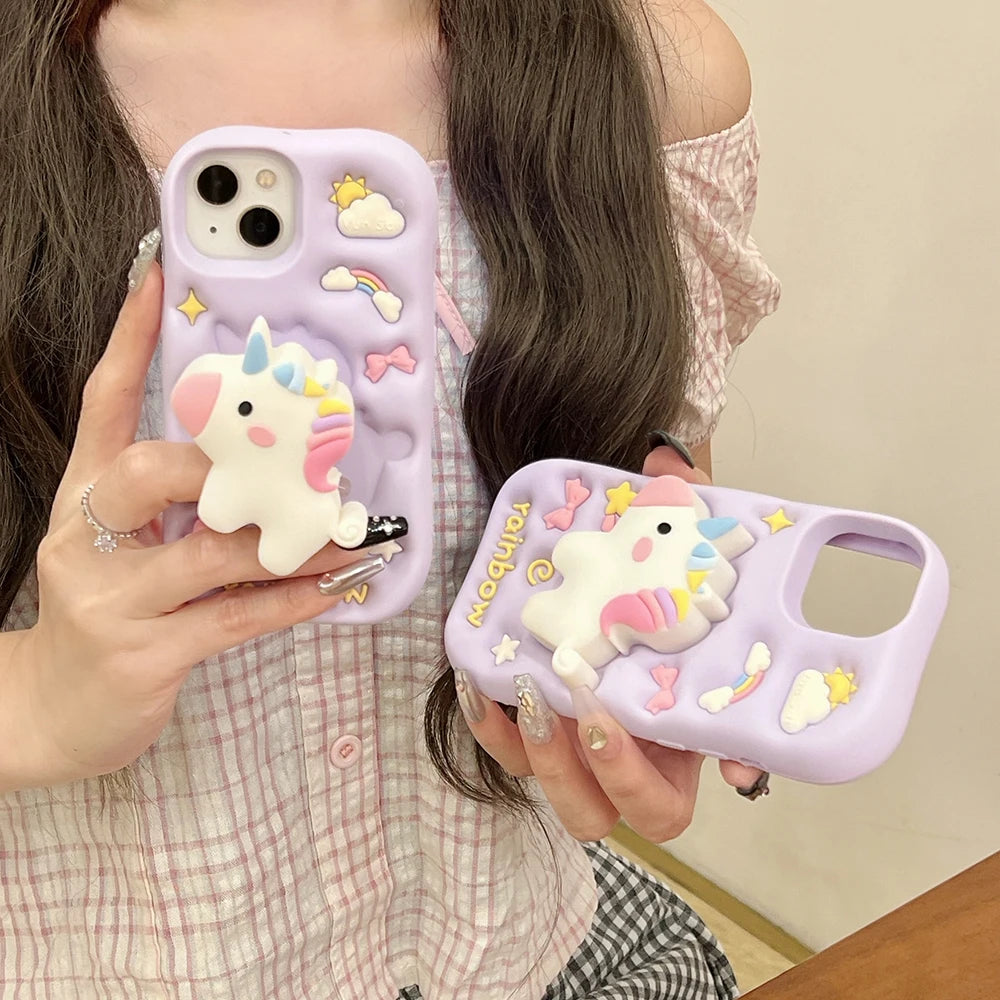 Cute 3D Cartoon Rainbow Unicorn Horse Phone Case
