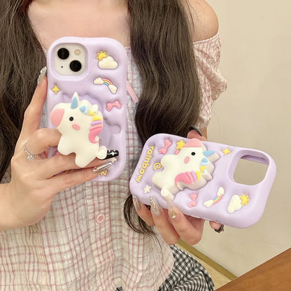 Cute 3D Cartoon Rainbow Unicorn Horse Phone Case