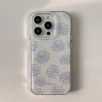 Fresh Full Screen Blue Line Flowers Matte Pendant Shockproof Protective Phone Case