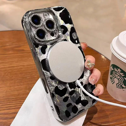 Laser Leopard Glitter Magnetic Phone Case