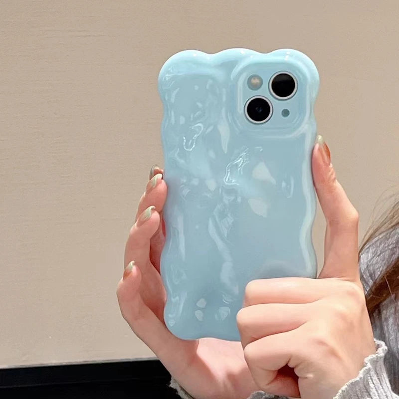 Ins Fashion Macaron Blue Wave Bubbles Phone Case
