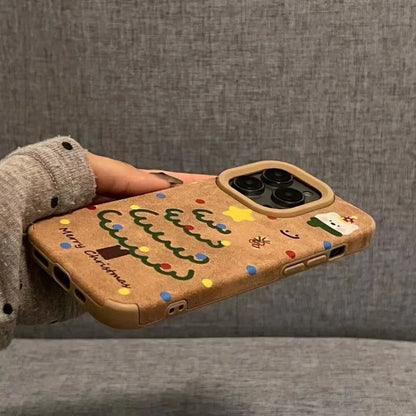 Cute Bear And Star Design Christmas Tree Faux Leather Phone Case