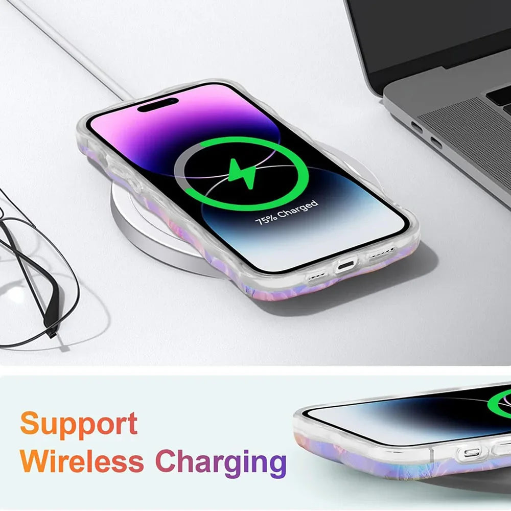 Stylish Phone Case Retro Oil Painting Flower Glossy Cute Floral Wave Border Exquisite Cover