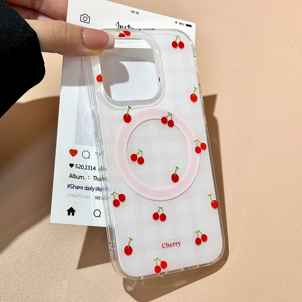 Korean Cute Cherry Bowknot Magnetic Phone Case
