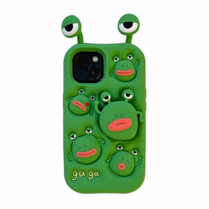 3D Cute Silicone Telescopic Bracket Thick Lips Green Frog Phone Case