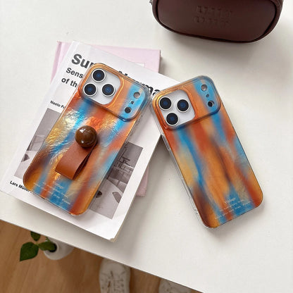 3D Ball Ring Buckle Bracket Leather Blue Orange Smudged Phone Case