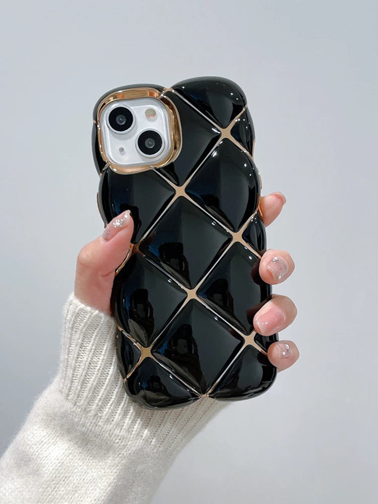 Plating 3D Plaid Diamond Pattern Candy Color Phone Case