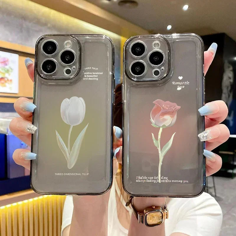 Tulip Phone Case Shockproof Transparent Cover Silicone Fundas