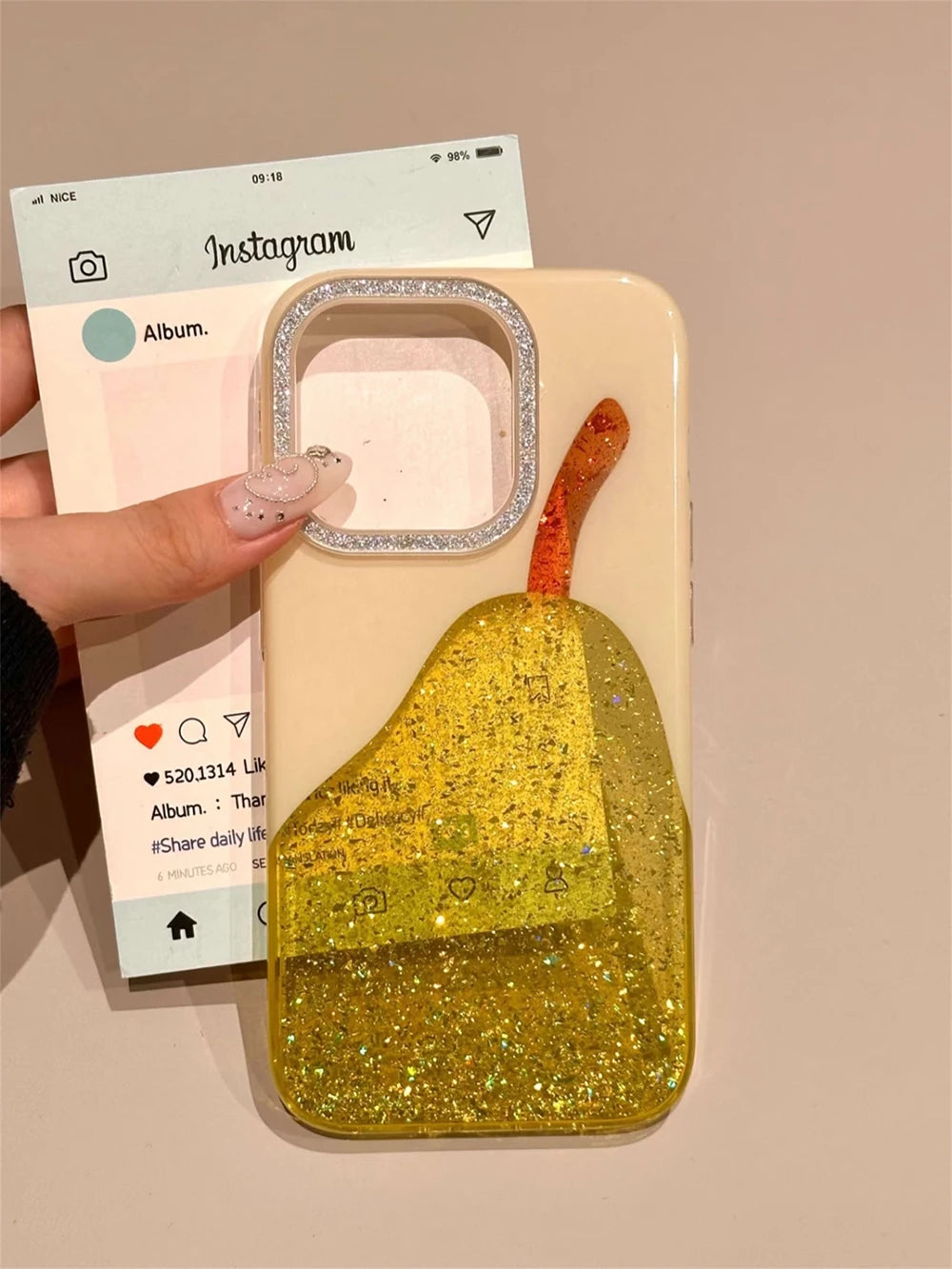 Fashion Cute Pear Glitter Bling Phone Case