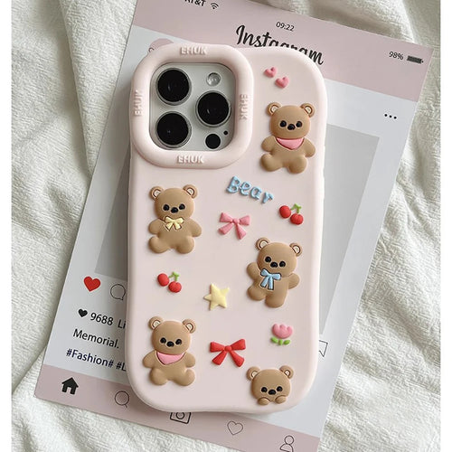 Cute 3D Bear Bowknot Silicone Phone Case