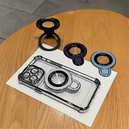 Luxury Plating Shockproof Magnetic Bracket For Magsafe Clear Phone Case