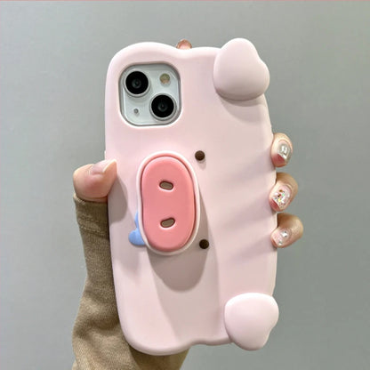 Fun 3D Pink Saliva Pig Nose Invisible Bracket Phone Case