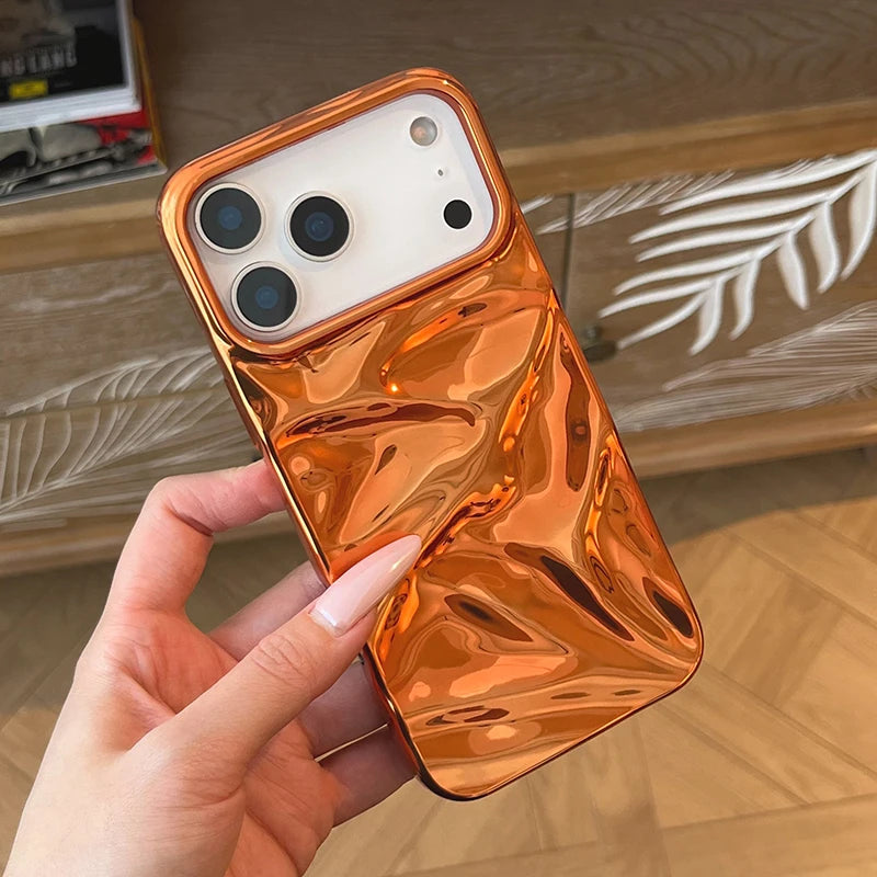 Luxury Plating Cosmic Orange 3D Water Ripple Pattern Phone Case