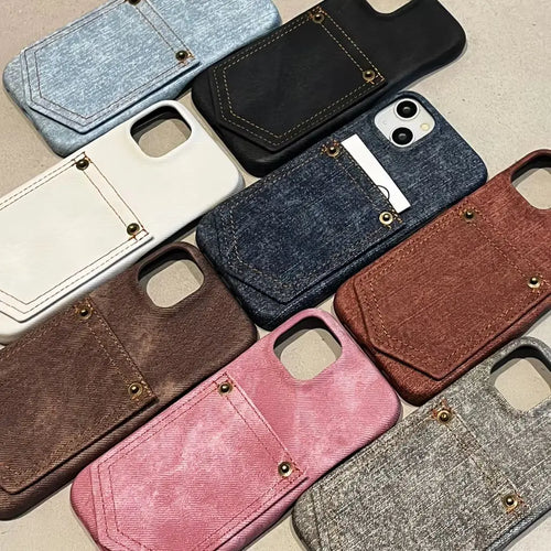 Retro Originality Denim Insert Card Card Pocket Shockproof Protective Phone Case