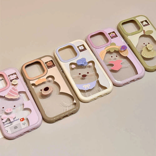 Cute Animal Fruits Series Rotating Stickers with Holder Phone Case