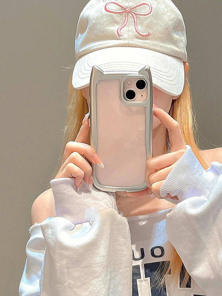 Cartoon Cute 3D Cat Ears Plating Silver Transparent Phone Case