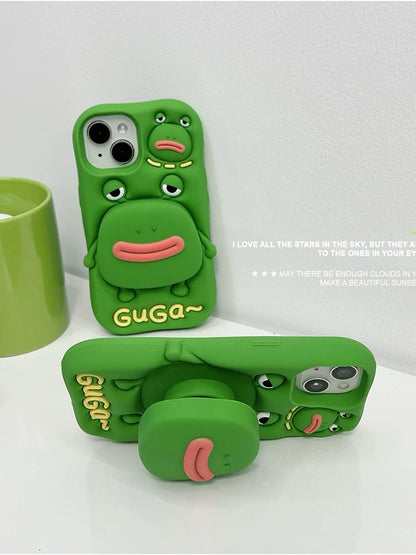 Funny 3D Cute Big Mouth Frog Silicone Hidden Holder Phone Case