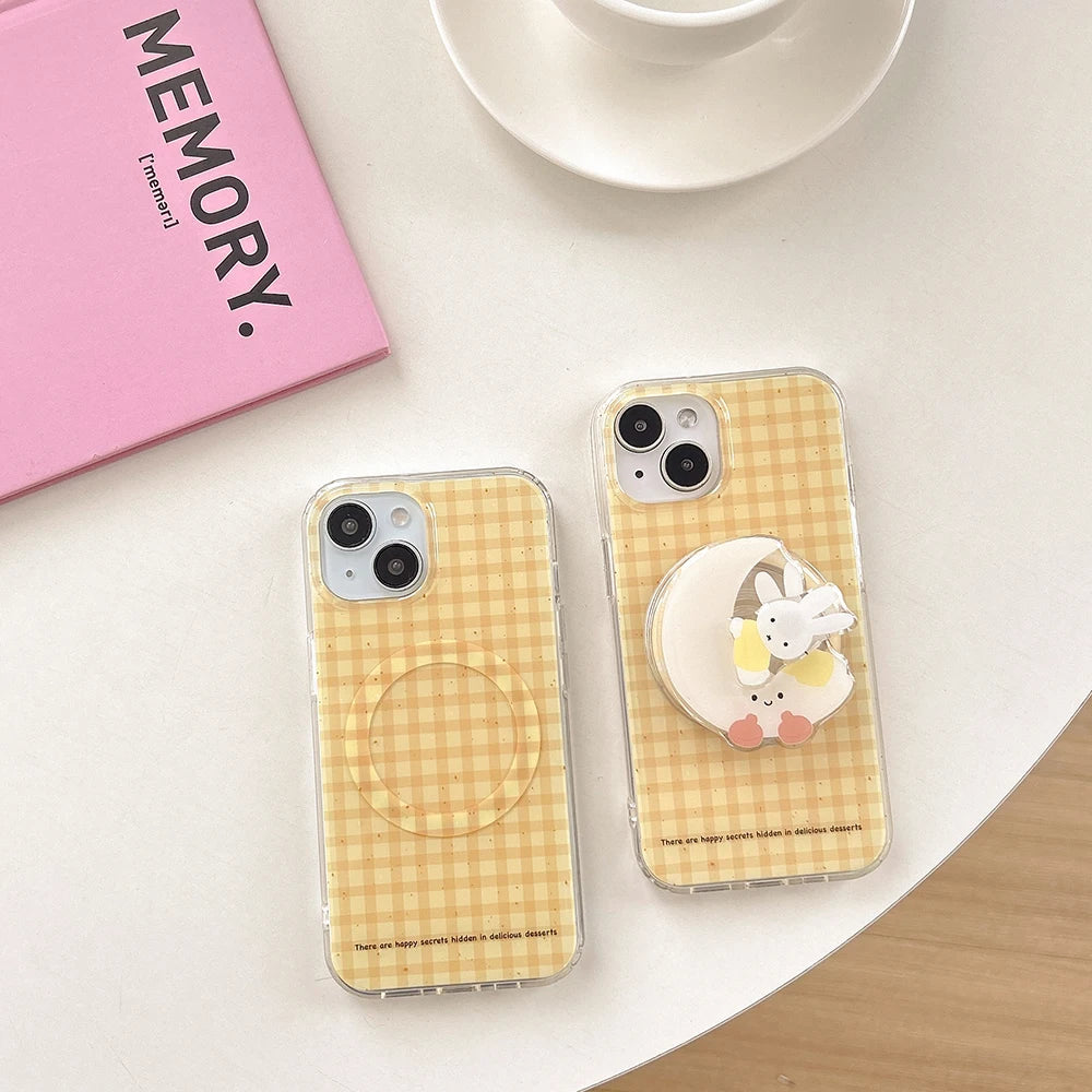 Cute Yellow Grid Wireless Charge Magsafe Cartoon Phone Case