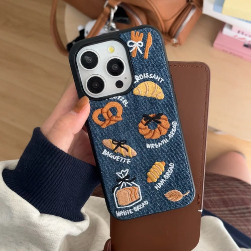 Retro Denim Embroidery Bread Toast Series Shockproof Protective Phone Case