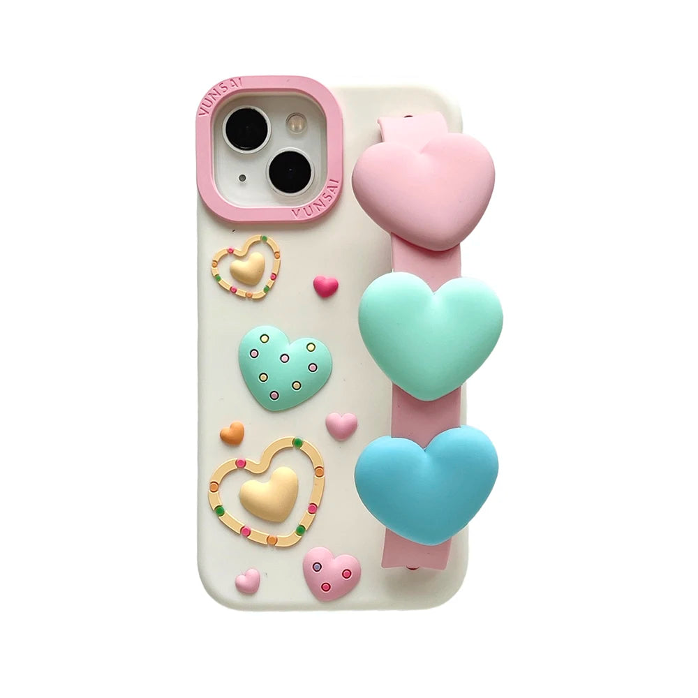 3D Cute Heart Cartoon Love Wristband Wrist Strap Phone Case