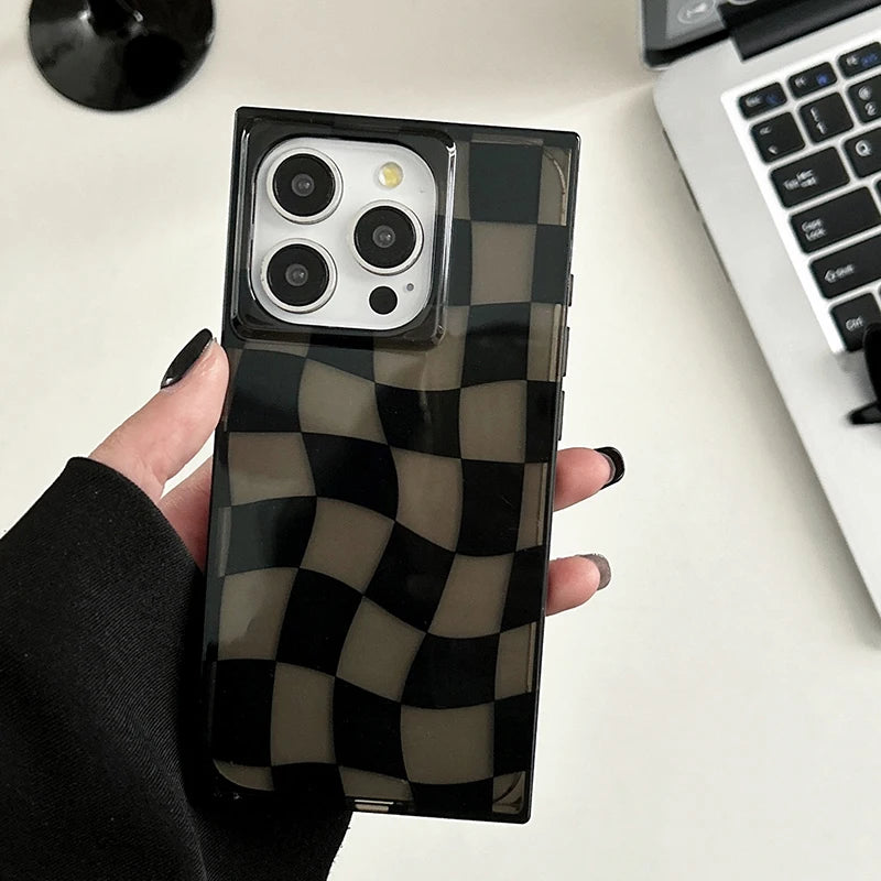 Rectangular Edge Black Twisted Chessboard Phone Case