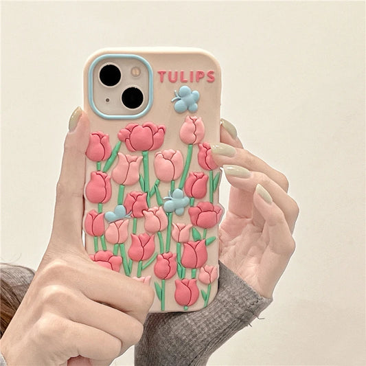 Cute 3D Tulip Flower Butterfly Phone Case