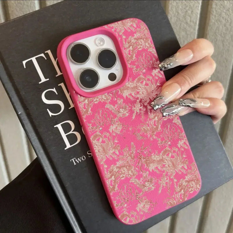 Pink Floral Lichee Pattern Silicone Phone Case