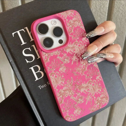 Pink Floral Lichee Pattern Silicone Phone Case