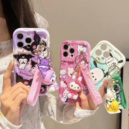 3D Kuromi Wavy Case with Strap for iPhone