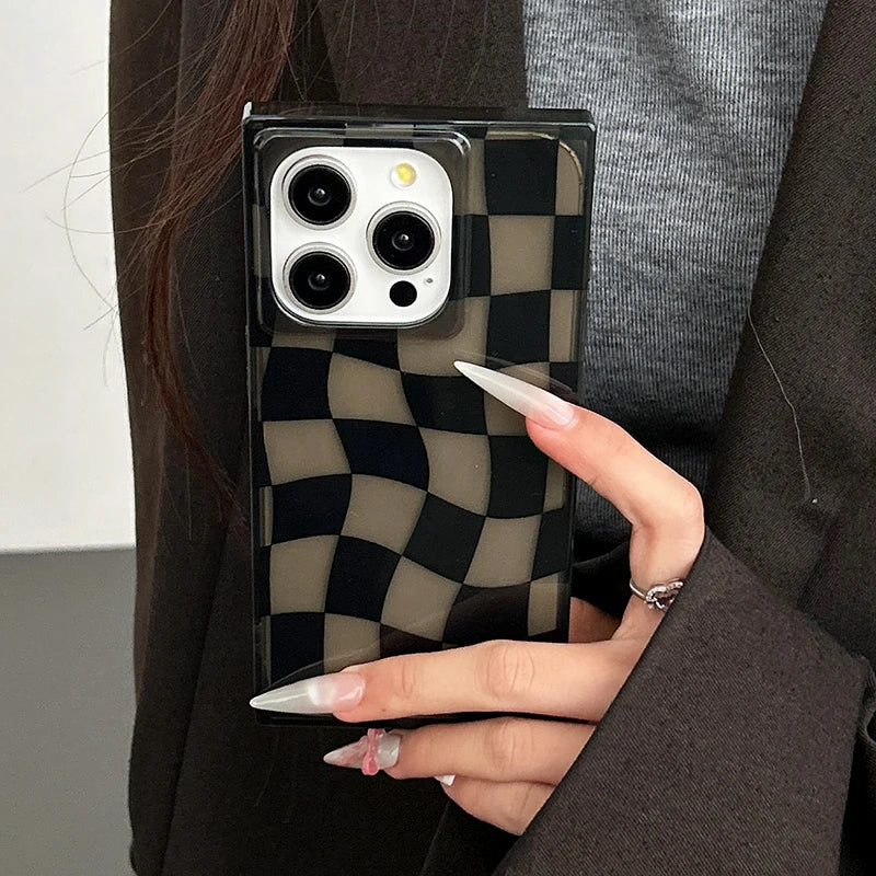 Rectangular Edge Black Twisted Chessboard Phone Case