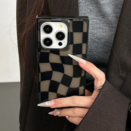 Rectangular Edge Black Twisted Chessboard Phone Case