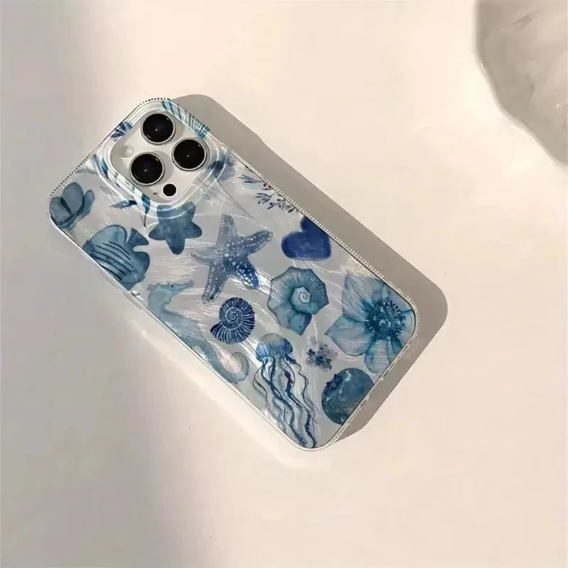 Blue Ocean Element Lip Print Chiffon Texture Phone Case