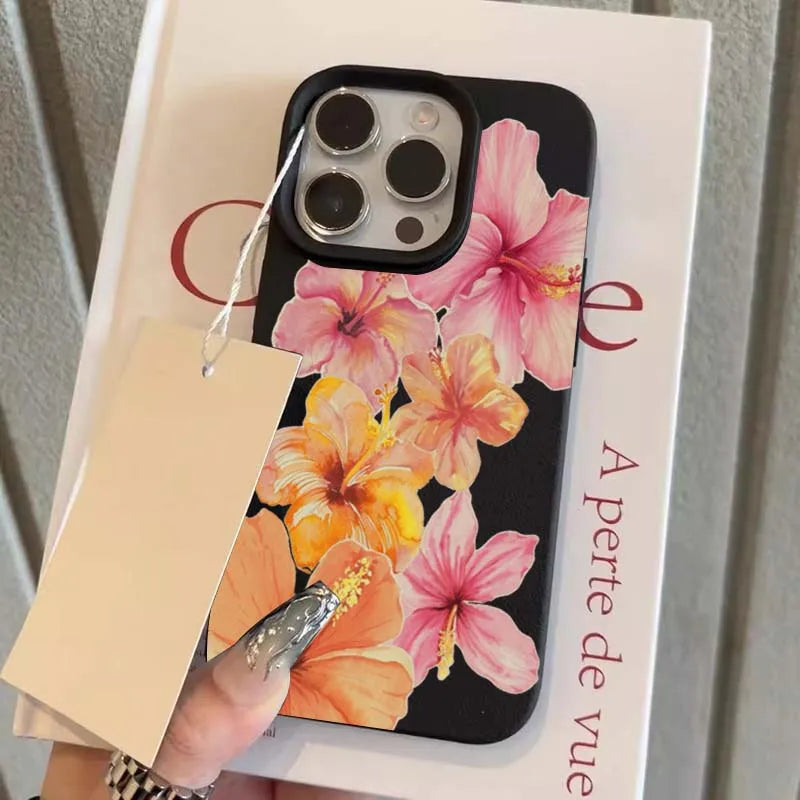 Watercolor Hibiscus Flower Lichee Pattern Silicone Phone Case New