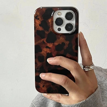 Retro Amber Texture Laser Phone Case Stylish Leopard Print Soft Cover