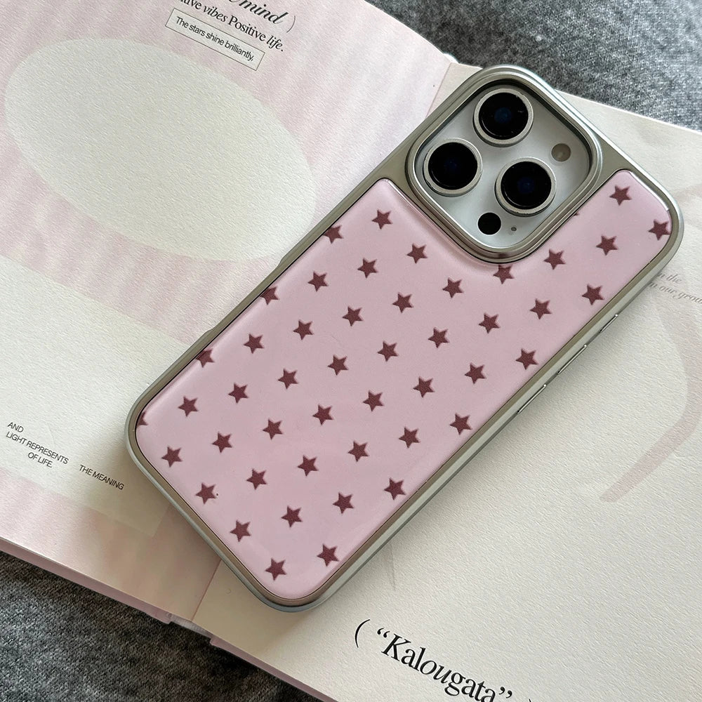 Cute Electroplated Frame Stars Pattern Pink Phone Case