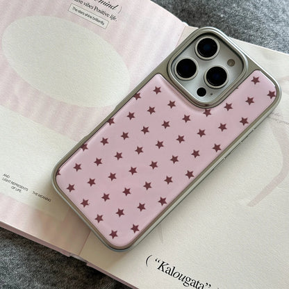 Cute Electroplated Frame Stars Pattern Pink Phone Case