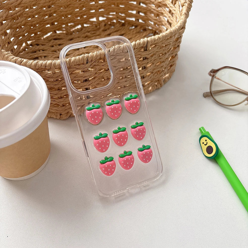 3D Cute Strawberry Korean Transparent Phone Case