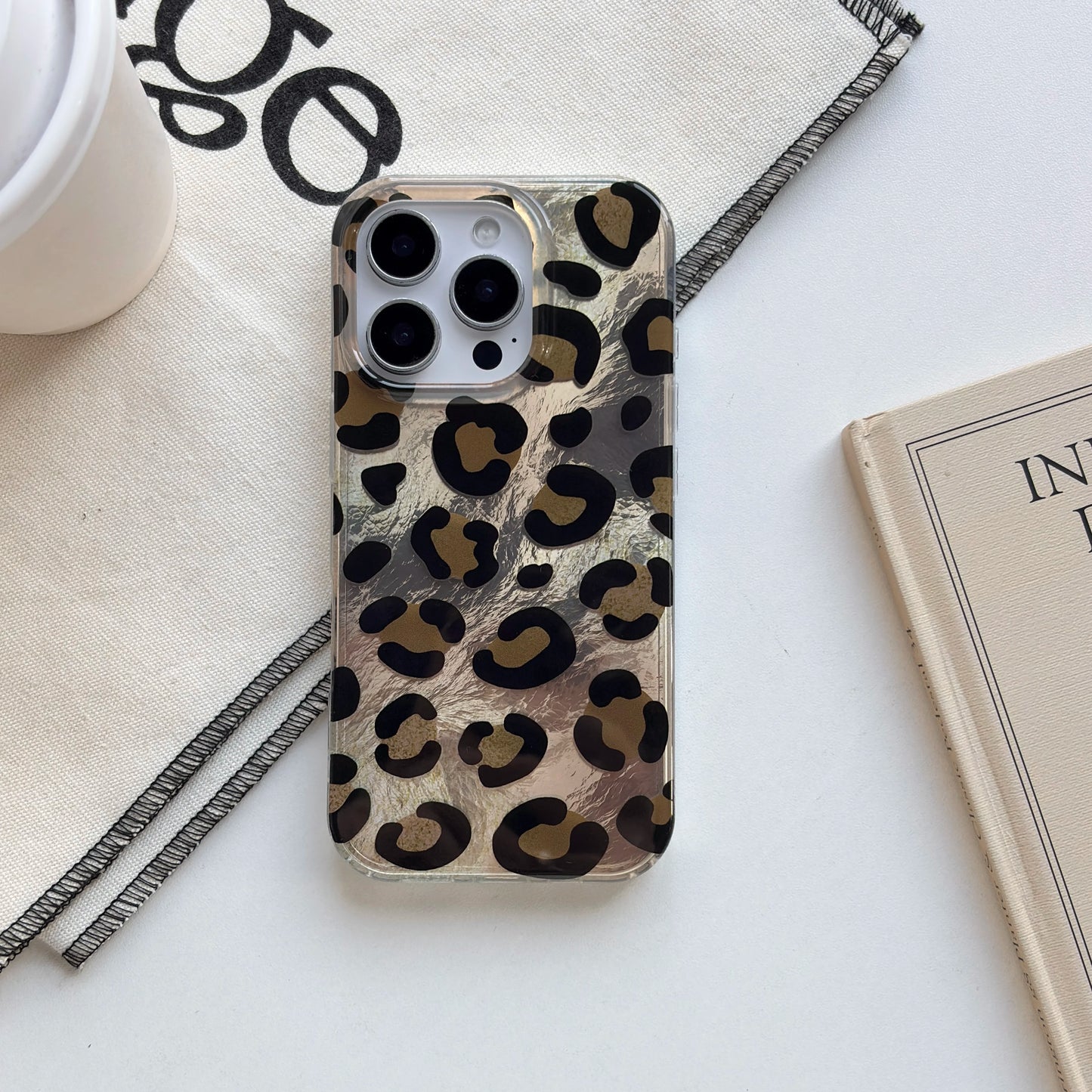 Fashion Black Leopard Print Pattern Glacier Texture Glossy Protective Phone Case
