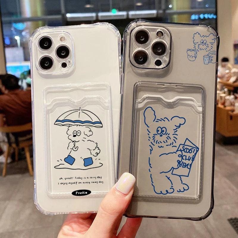 Umbrella Line Dog Card Hold Phone Case