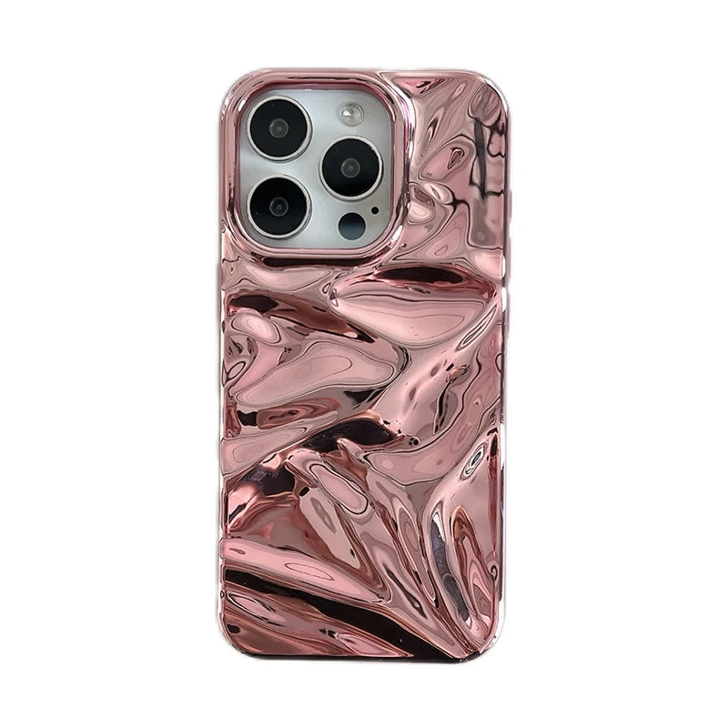 Electroplate Pink Wrinkle Wave Pattern Glossy Phone Case