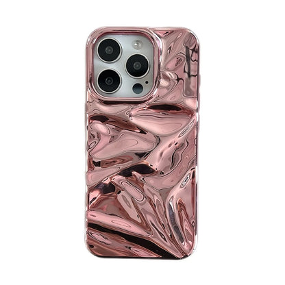Electroplate Pink Wrinkle Wave Pattern Glossy Phone Case