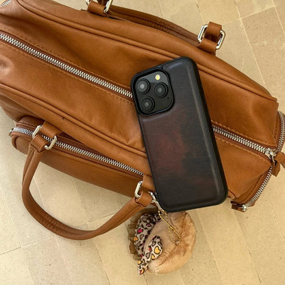 Art Retro Caramel Red Gradient Leather Texture Matte Shockproof Protective Phone Case