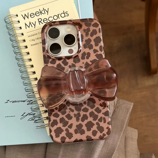 Luxury Bowknot Bracket Leopard Phone Case