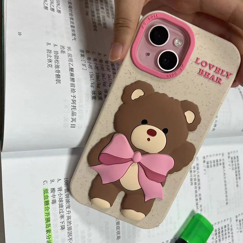Lovely Pink Bowknot Bear Soft Silicone Phone Case