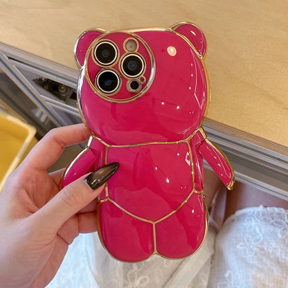 Plating Rose Cute 3D Bear Shape TPU Phone Case