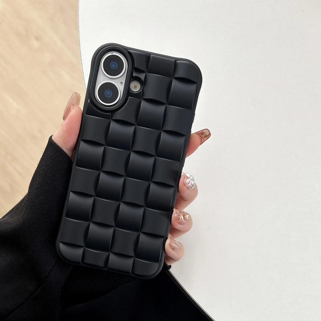 Personality Solid Color Matte Stereoscopic Weaving Pattern Shock Proof Phone Case