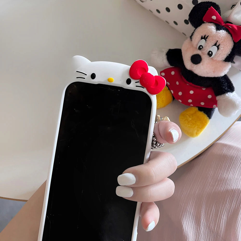 Kawaii 3D Cartoon Sleep Hello Kitty Back Shadow Phone Case