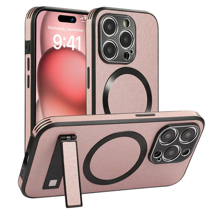 Magnetic Leather iPhone Case with Stan